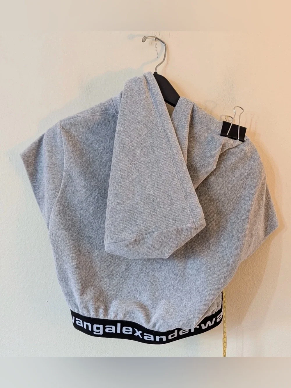 Alexander Wang Stretch Corduroy Cap Sleeve Hoodie in Heather Grey Medium $395